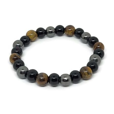 8mm power armband Tijgeroog/Zwart Obsidiaan/Hematiet